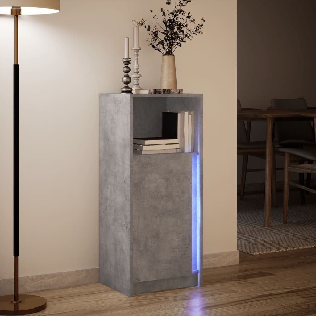 Buffet avec LED gris béton 42,5x34x100 cm bois d'ingénierie