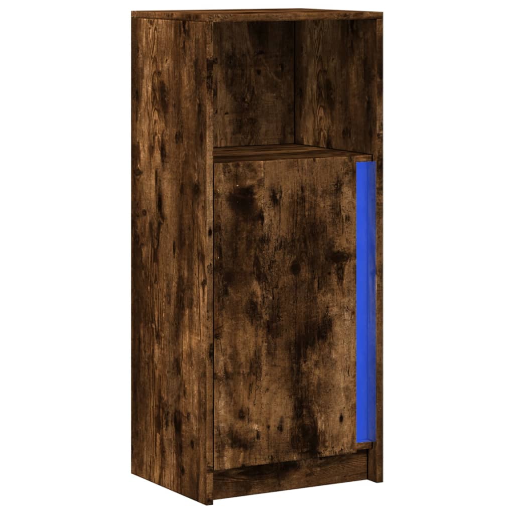 Buffet avec LED chêne fumé 42,5x34x100 cm bois d'ingénierie