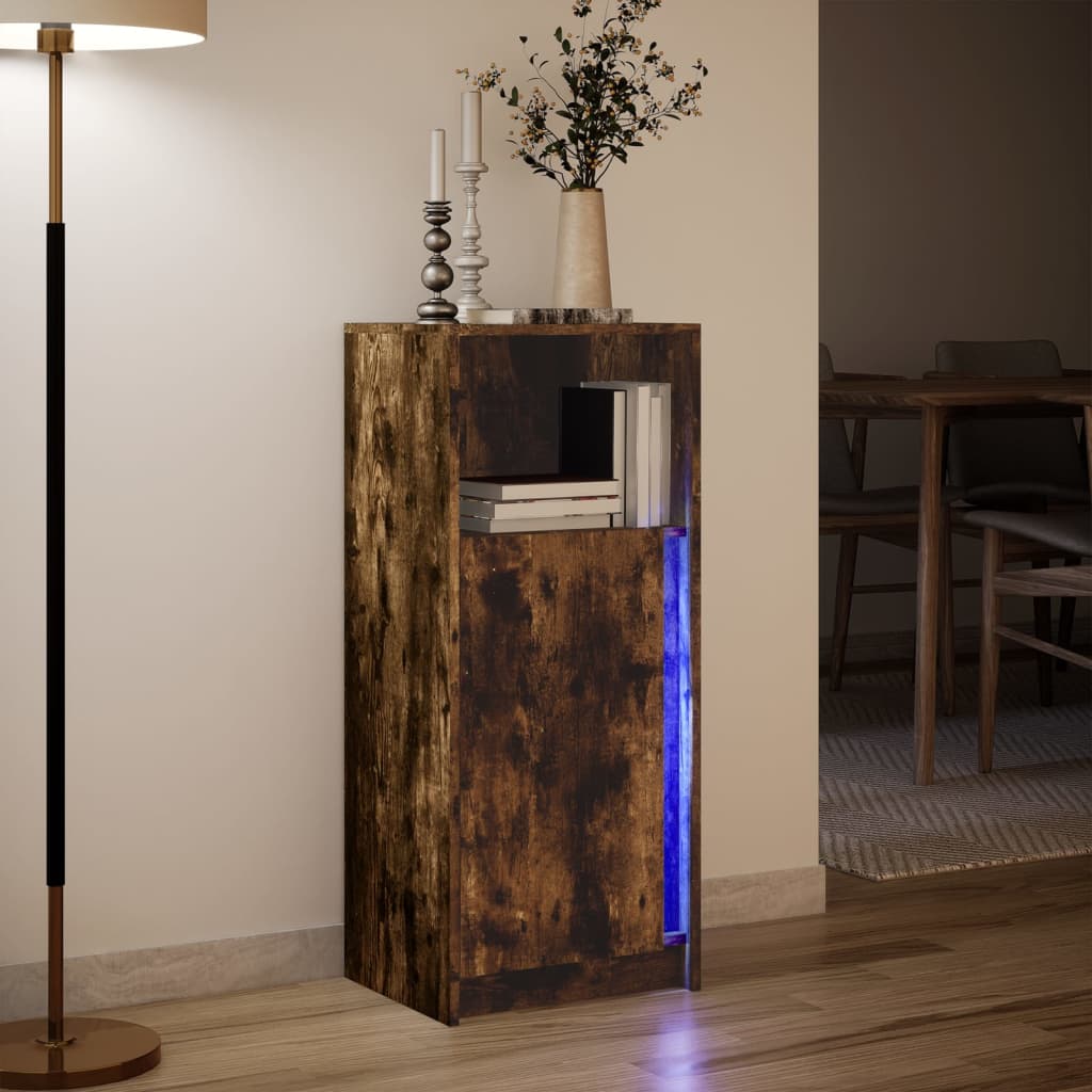 Buffet avec LED chêne fumé 42,5x34x100 cm bois d'ingénierie