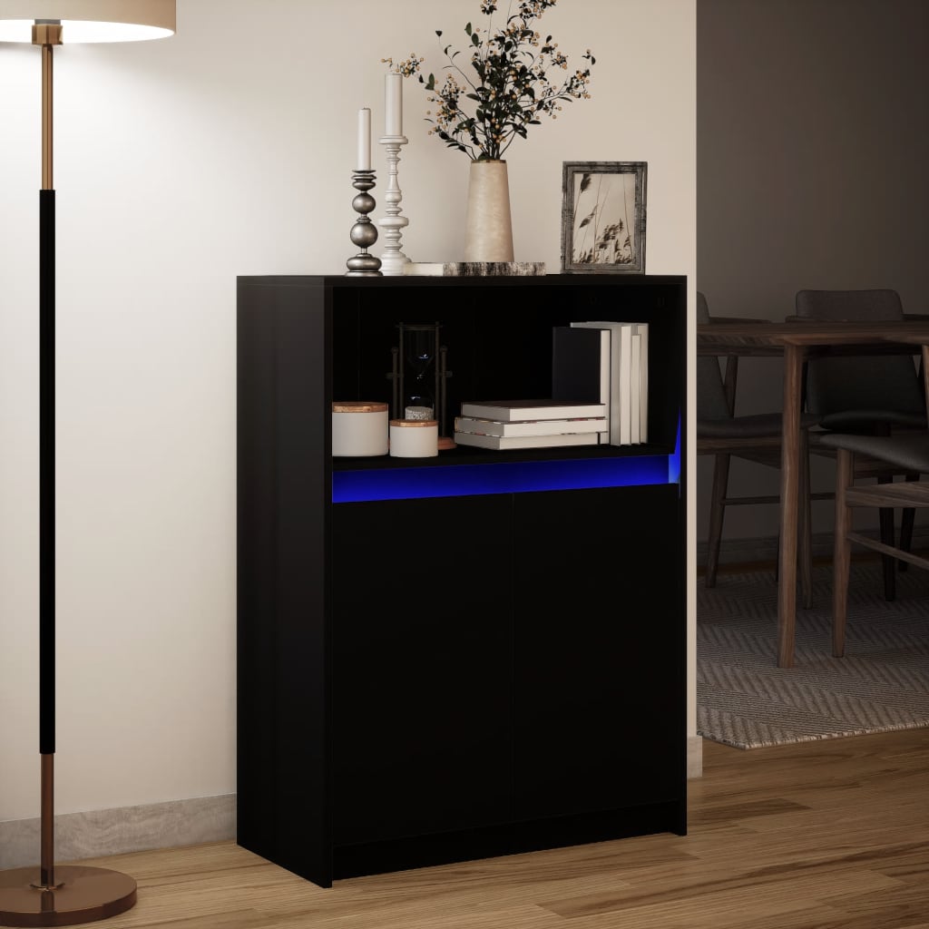 Buffet avec LED noir 72x34x100 cm bois d'ingénierie