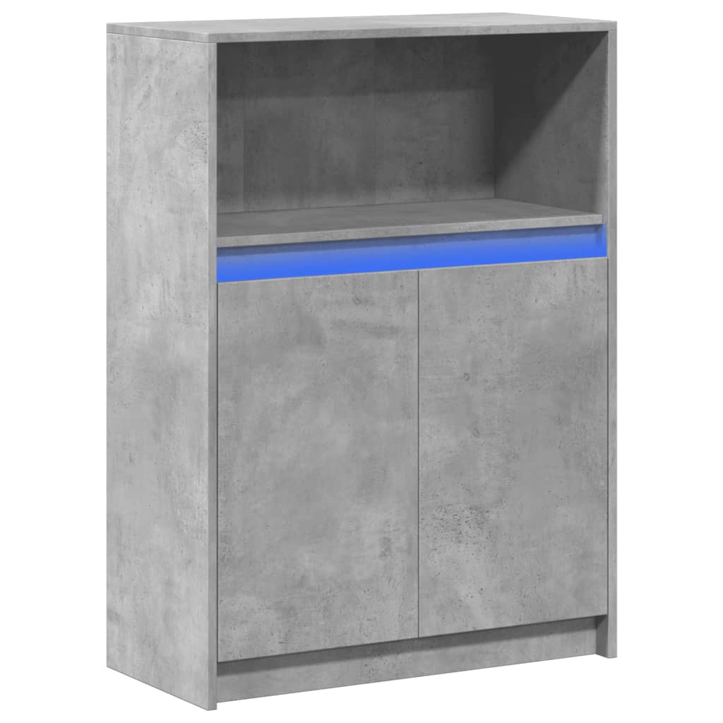 Buffet avec LED gris béton 72x34x100 cm bois d'ingénierie