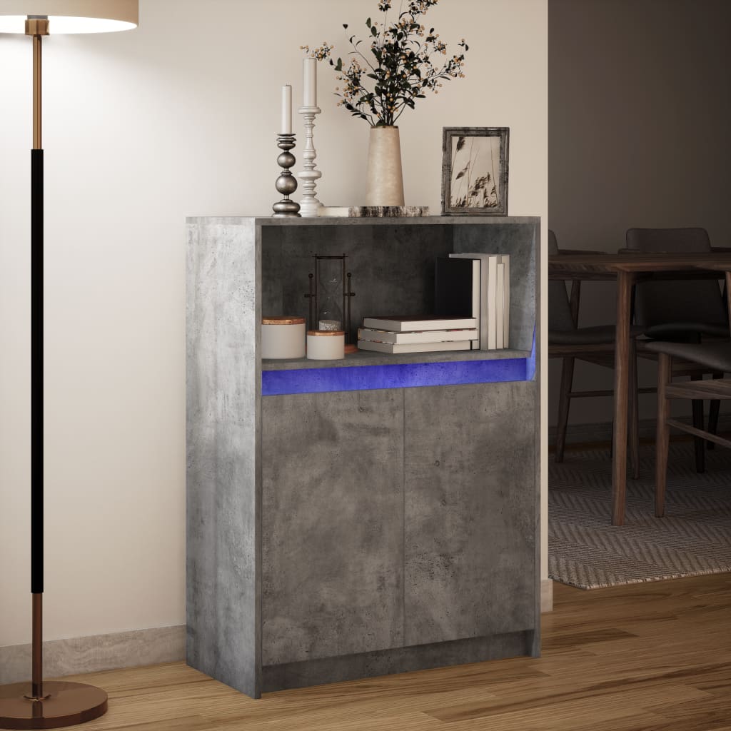 Buffet avec LED gris béton 72x34x100 cm bois d'ingénierie