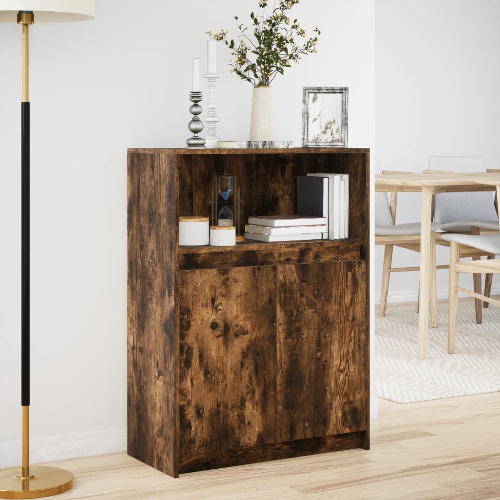 Buffet avec LED chêne fumé 72x34x100 cm bois d'ingénierie