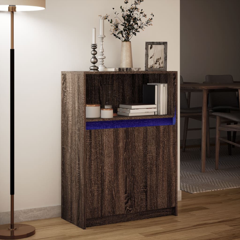 Buffet avec LED chêne marron 72x34x100 cm bois d'ingénierie