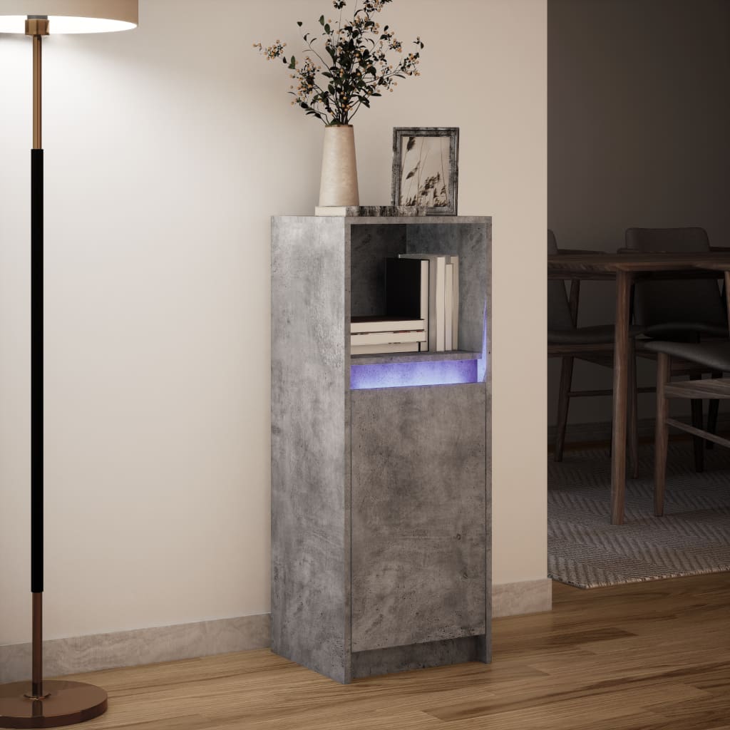 Buffet avec LED gris béton 38x34x100 cm bois d'ingénierie