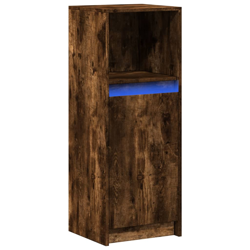 Buffet avec LED chêne fumé 38x34x100 cm bois d'ingénierie