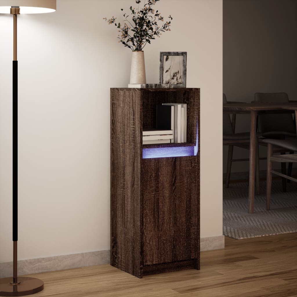 Buffet avec LED chêne marron 38x34x100 cm bois d'ingénierie