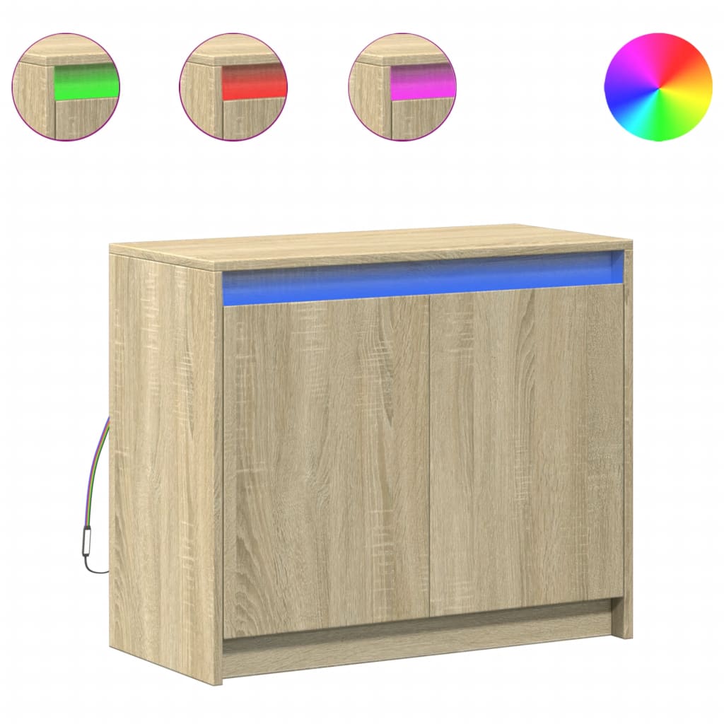 Buffet avec LED chêne sonoma 72x34x61 cm bois d'ingénierie