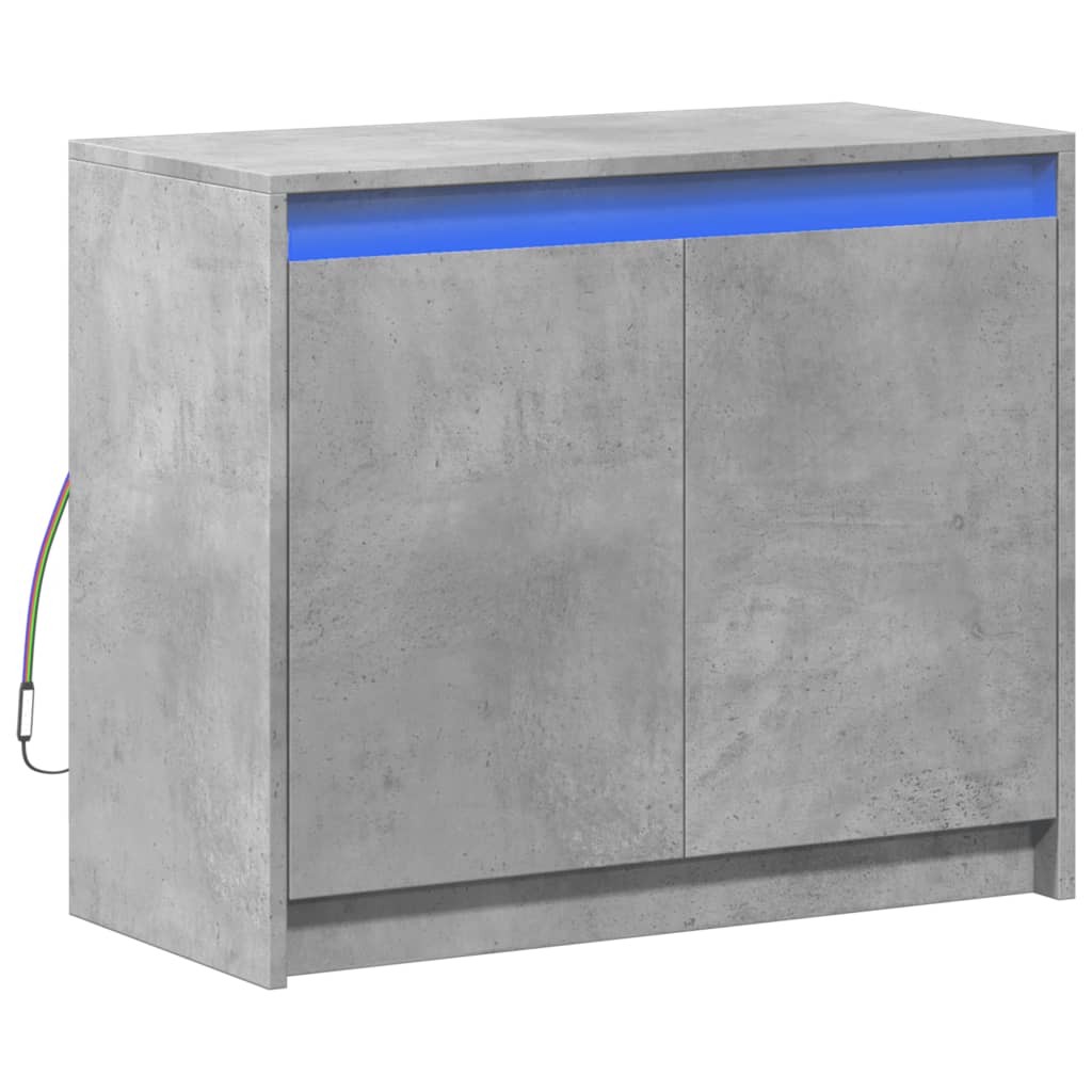 Buffet avec LED gris béton 72x34x61 cm bois d'ingénierie