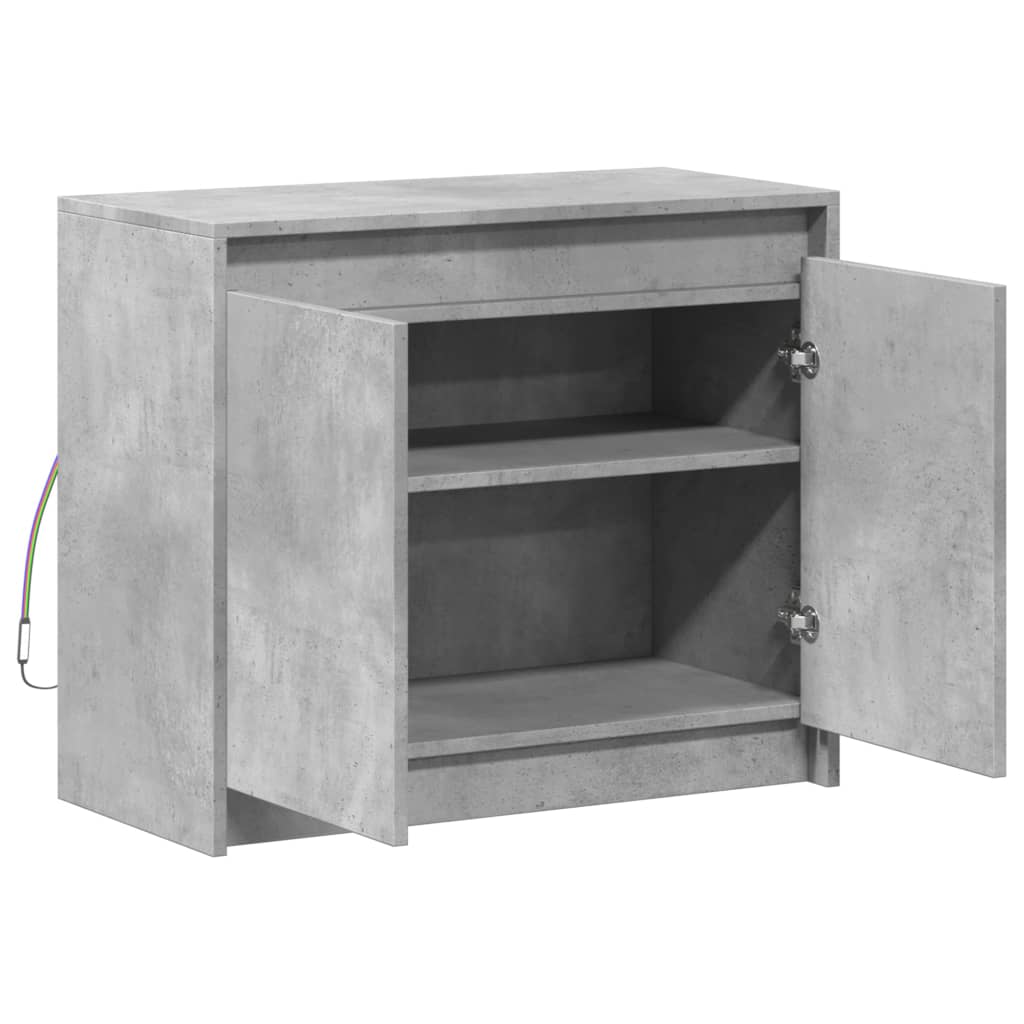 Buffet avec LED gris béton 72x34x61 cm bois d'ingénierie