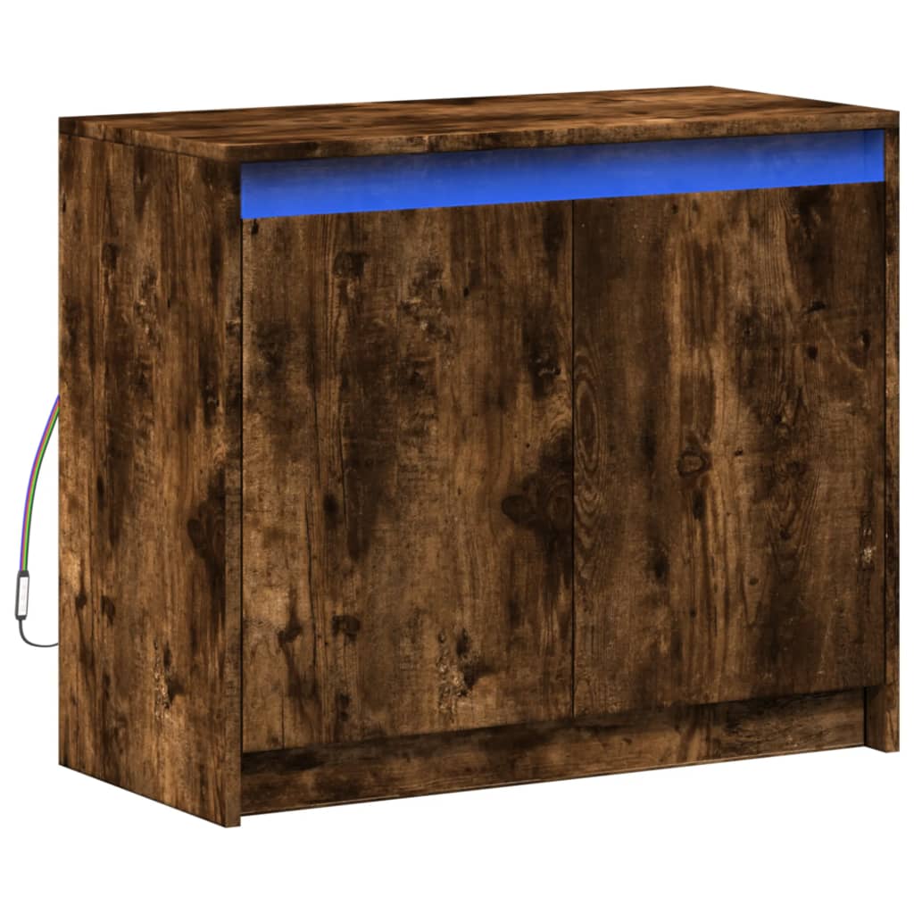 Buffet avec LED chêne fumé 72x34x61 cm bois d'ingénierie