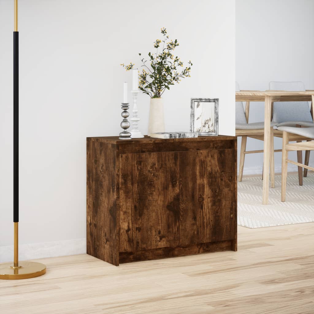 Buffet avec LED chêne fumé 72x34x61 cm bois d'ingénierie