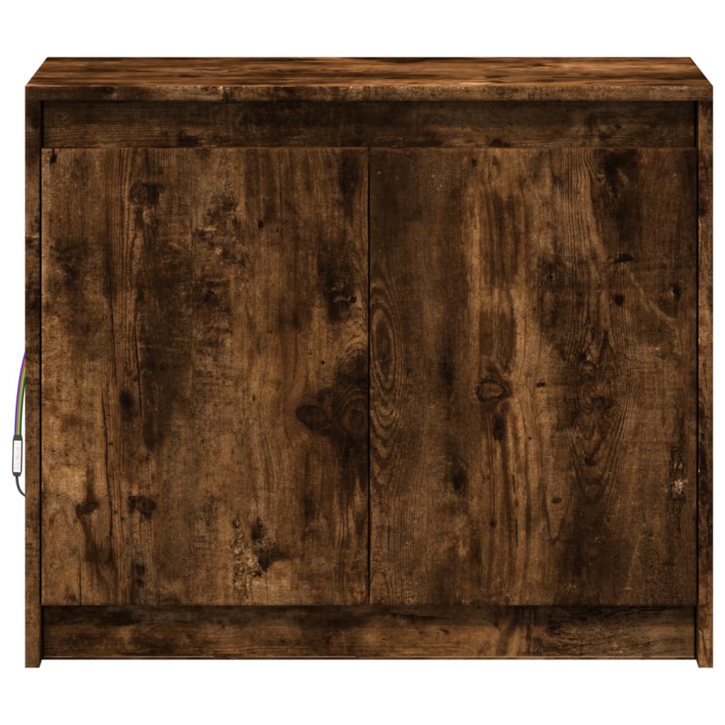 Buffet avec LED chêne fumé 72x34x61 cm bois d'ingénierie