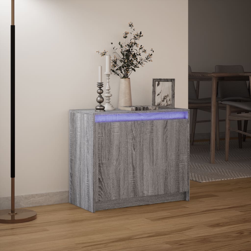 Buffet avec LED sonoma gris 72x34x61 cm bois d'ingénierie