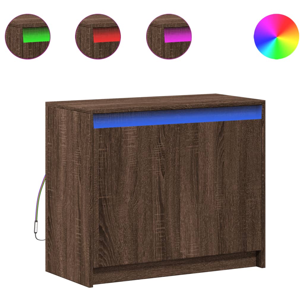 Buffet avec LED chêne marron 72x34x61 cm bois d'ingénierie