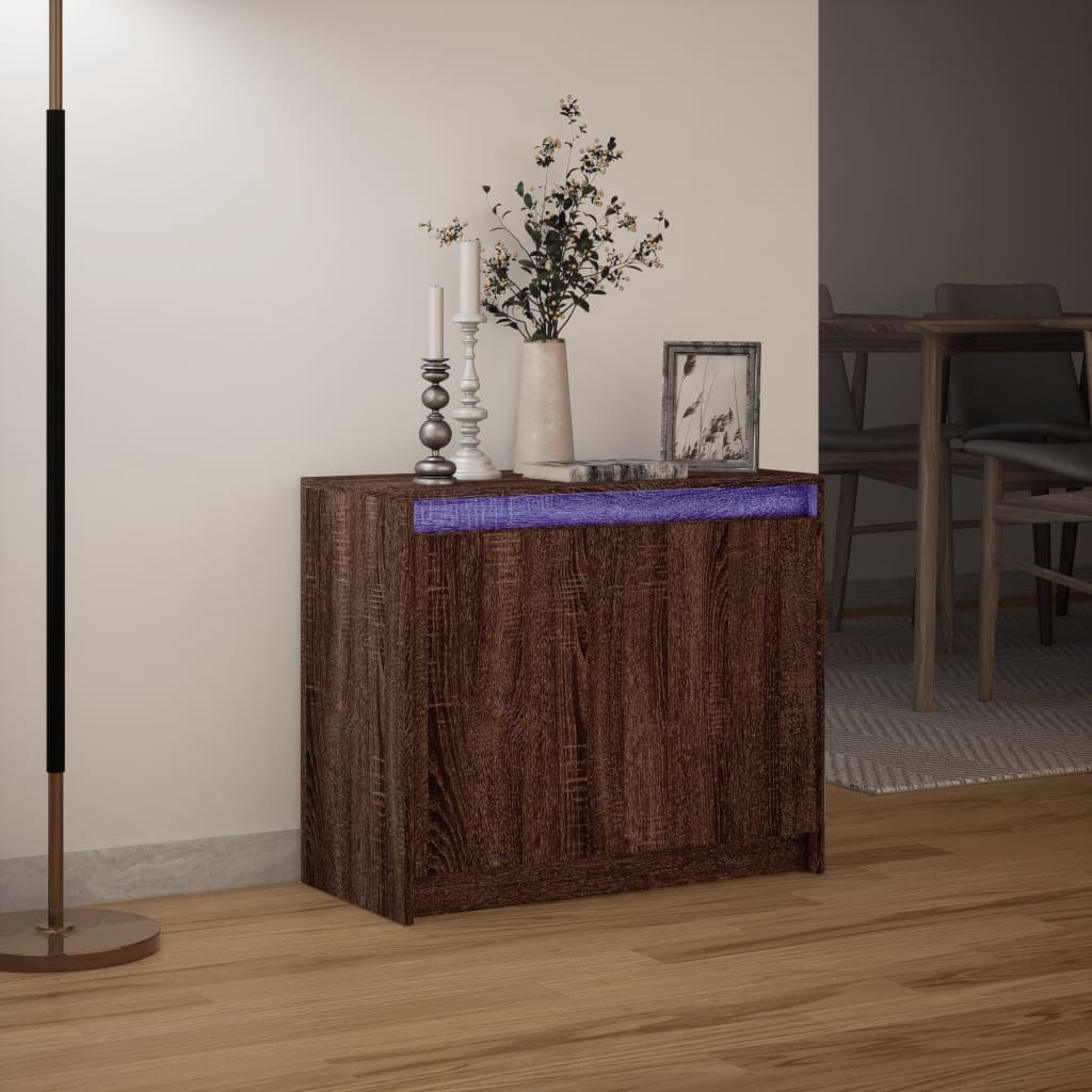 Sideboard with LED brown oak 72x34x61 cm engineered wood