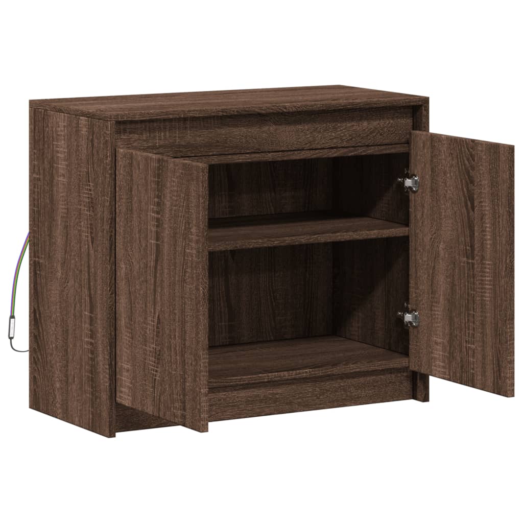 Buffet avec LED chêne marron 72x34x61 cm bois d'ingénierie