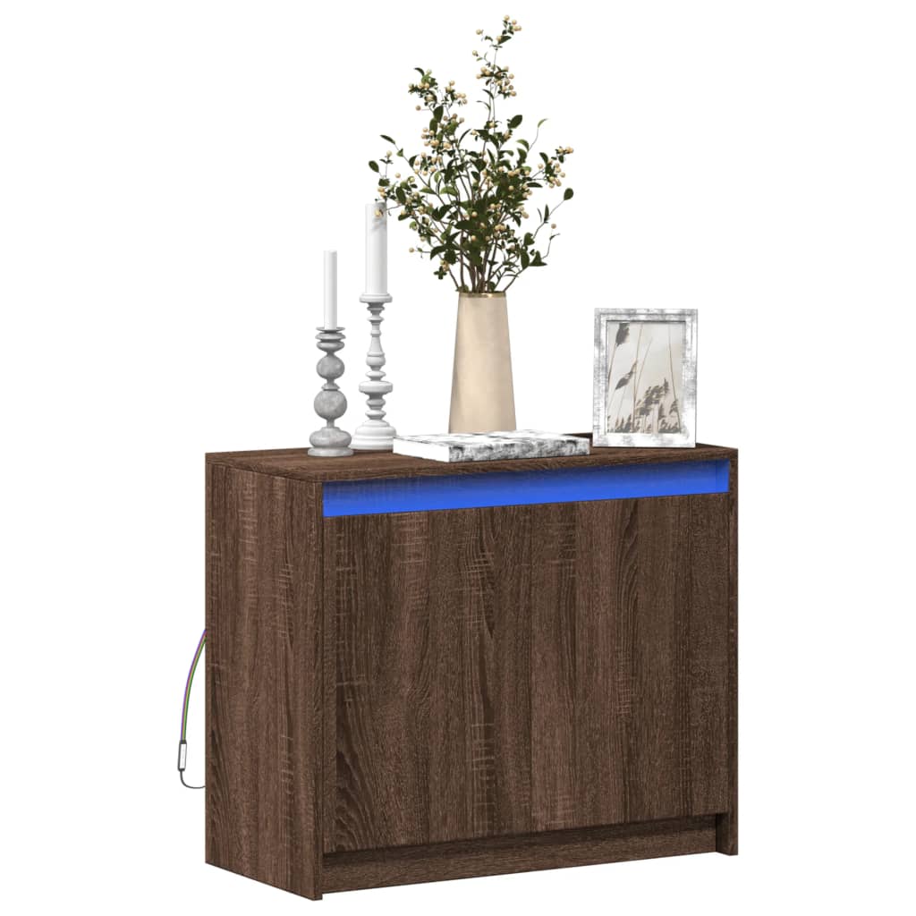 Sideboard with LED brown oak 72x34x61 cm engineered wood