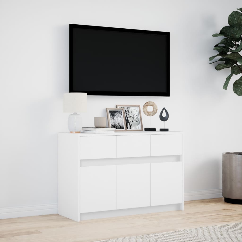 Meuble TV avec LED blanc 91x34x61 cm bois d'ingénierie