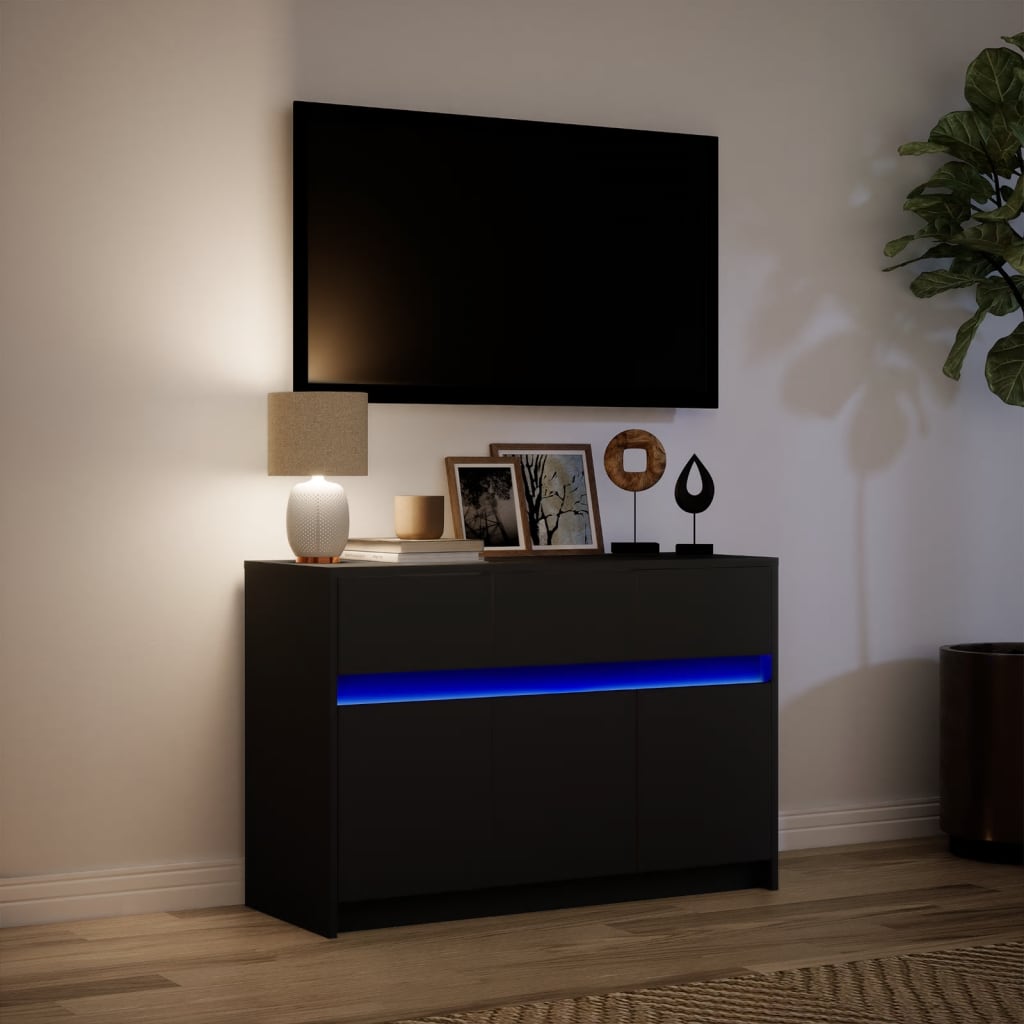 Meuble TV avec LED noir 91x34x61 cm bois d'ingénierie