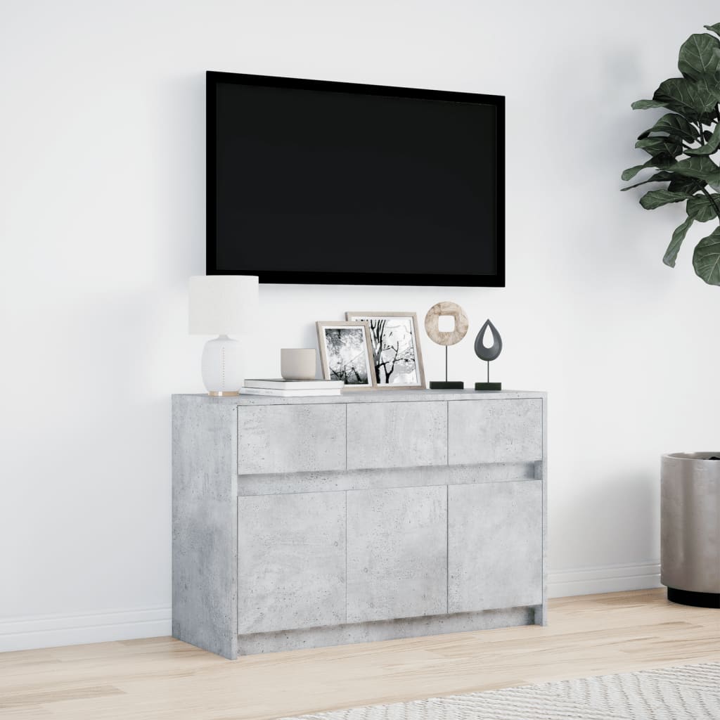 Meuble TV avec LED gris béton 91x34x61 cm bois d'ingénierie