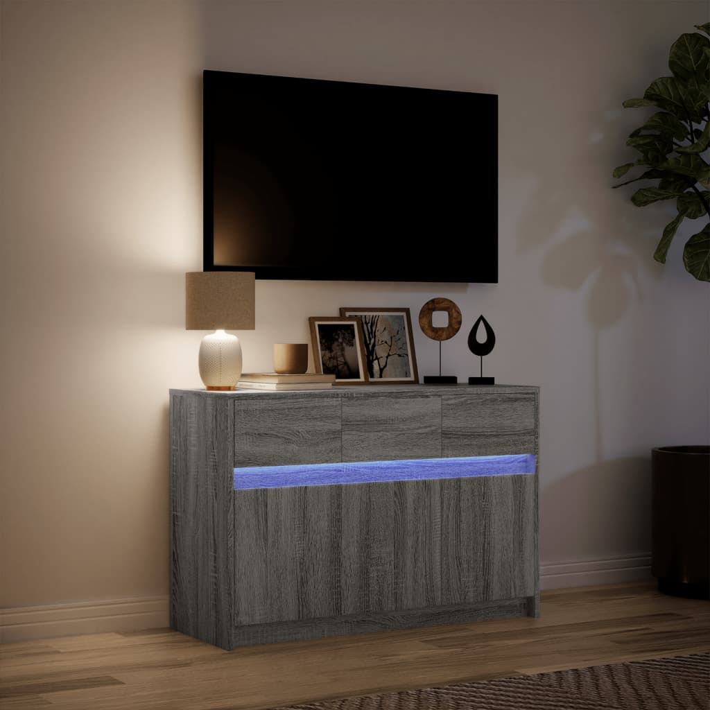 Meuble TV avec LED sonoma gris 91x34x61 cm bois d'ingénierie