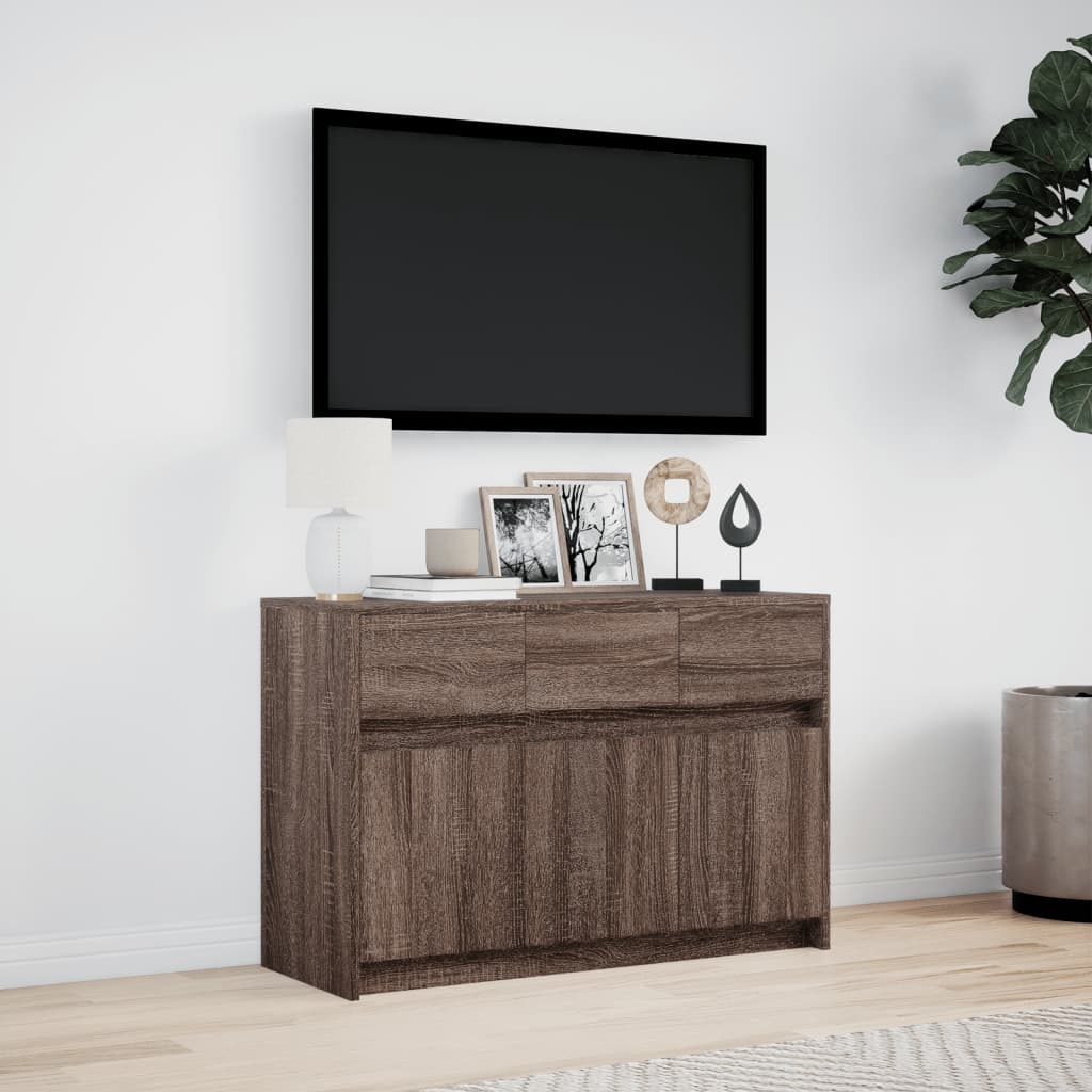 Meuble TV avec LED chêne marron 91x34x61 cm bois d'ingénierie