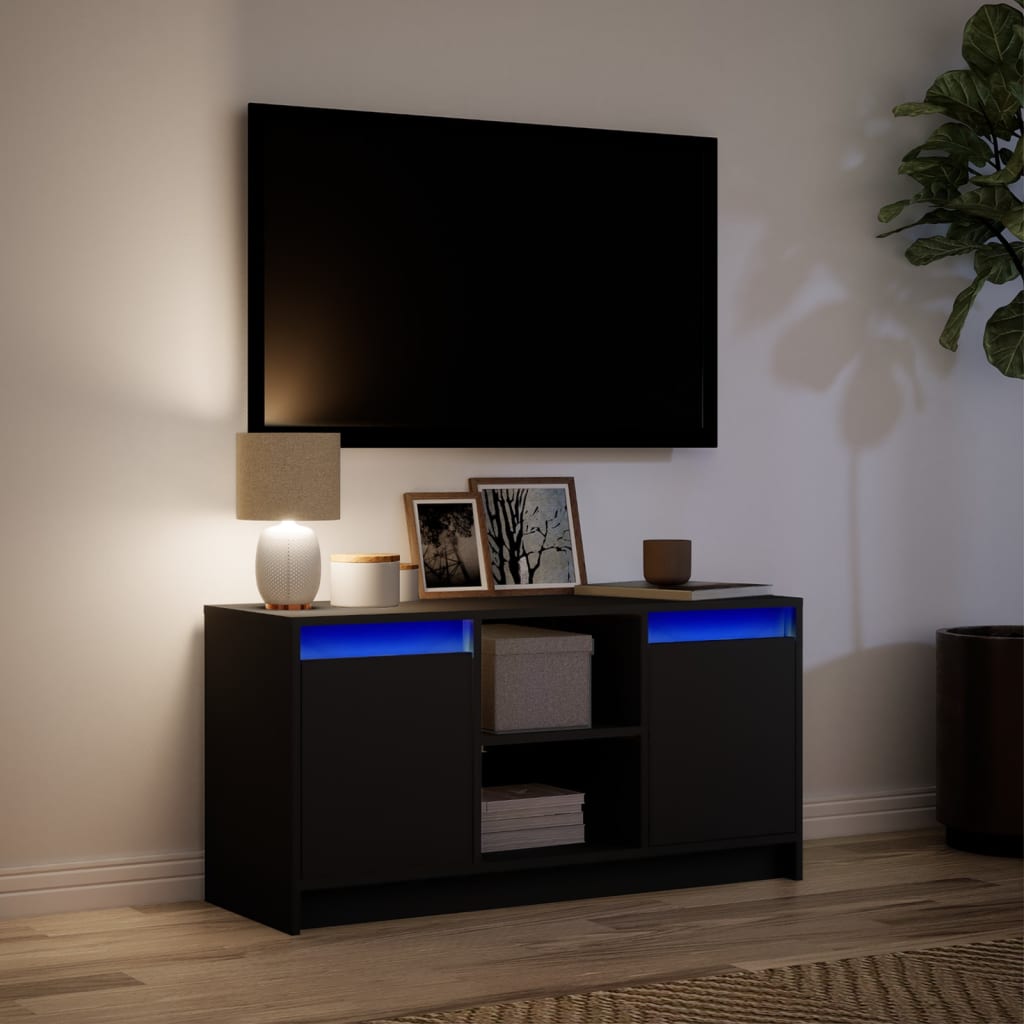 Meuble TV avec LED noir 100x34x50 cm bois d'ingénierie