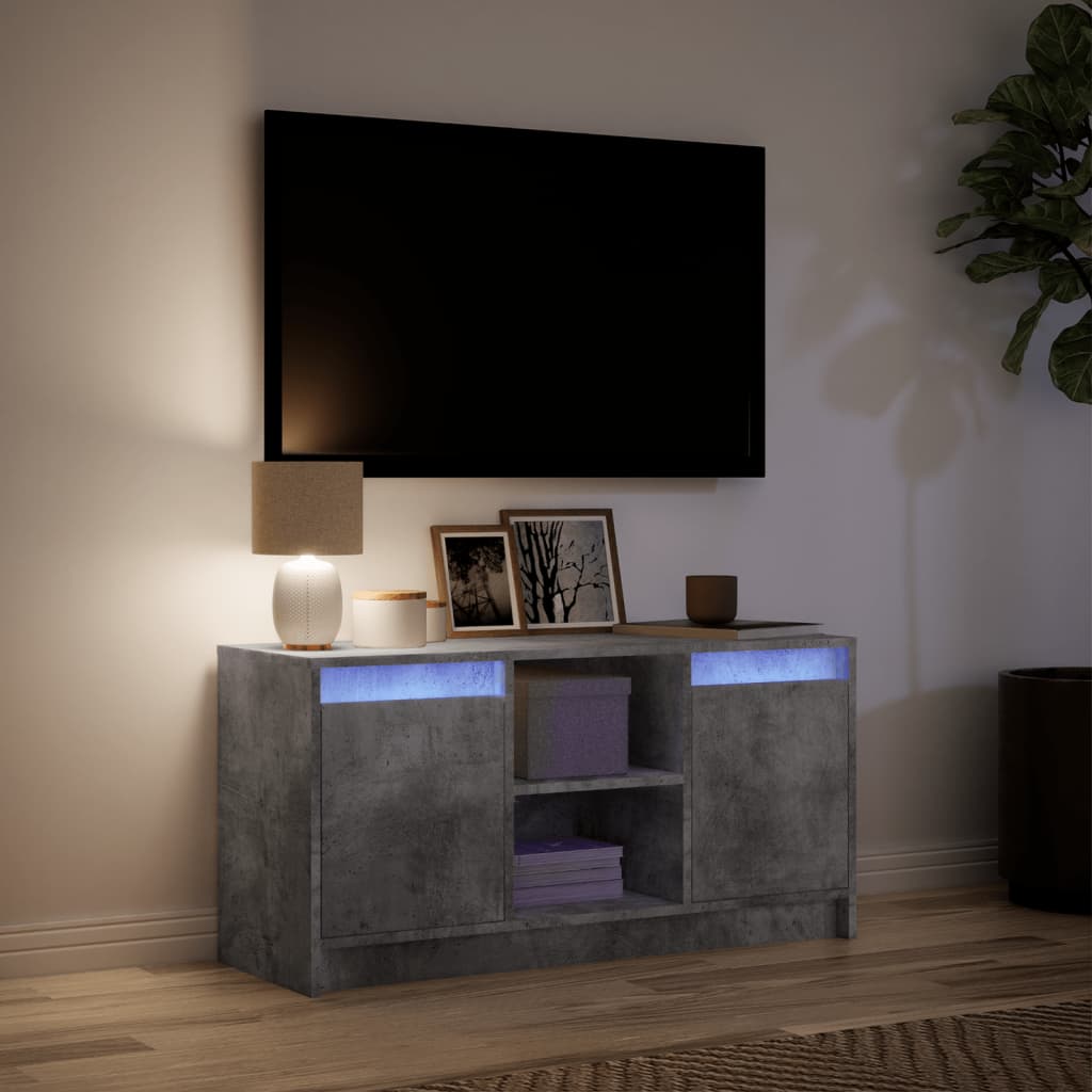 Meuble TV avec LED gris béton 100x34x50 cm bois d'ingénierie