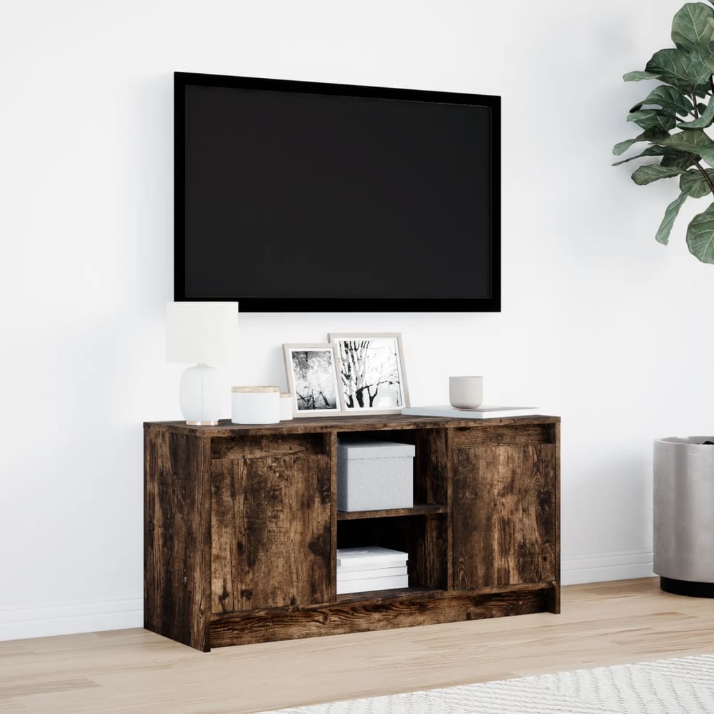 Meuble TV avec LED chêne fumé 100x34x50 cm bois d'ingénierie