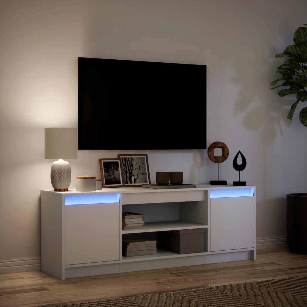 Meuble TV avec LED blanc 139,5x34x50 cm bois d'ingénierie