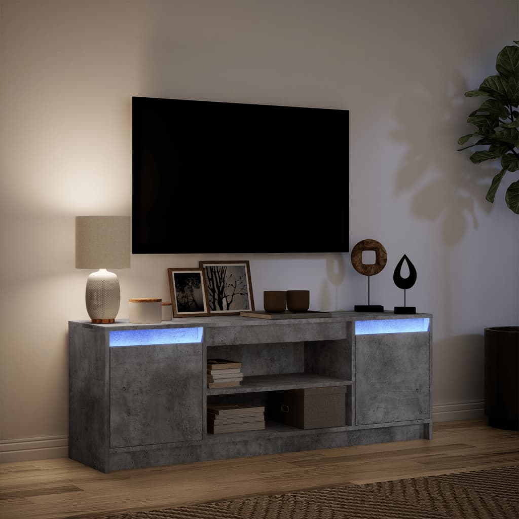 Meuble TV avec LED gris béton 139,5x34x50 cm bois d'ingénierie