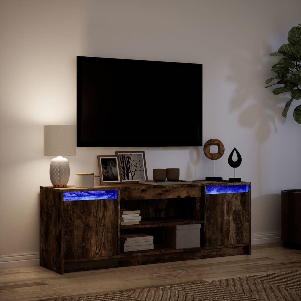 Meuble TV avec LED chêne fumé 139,5x34x50 cm bois d'ingénierie