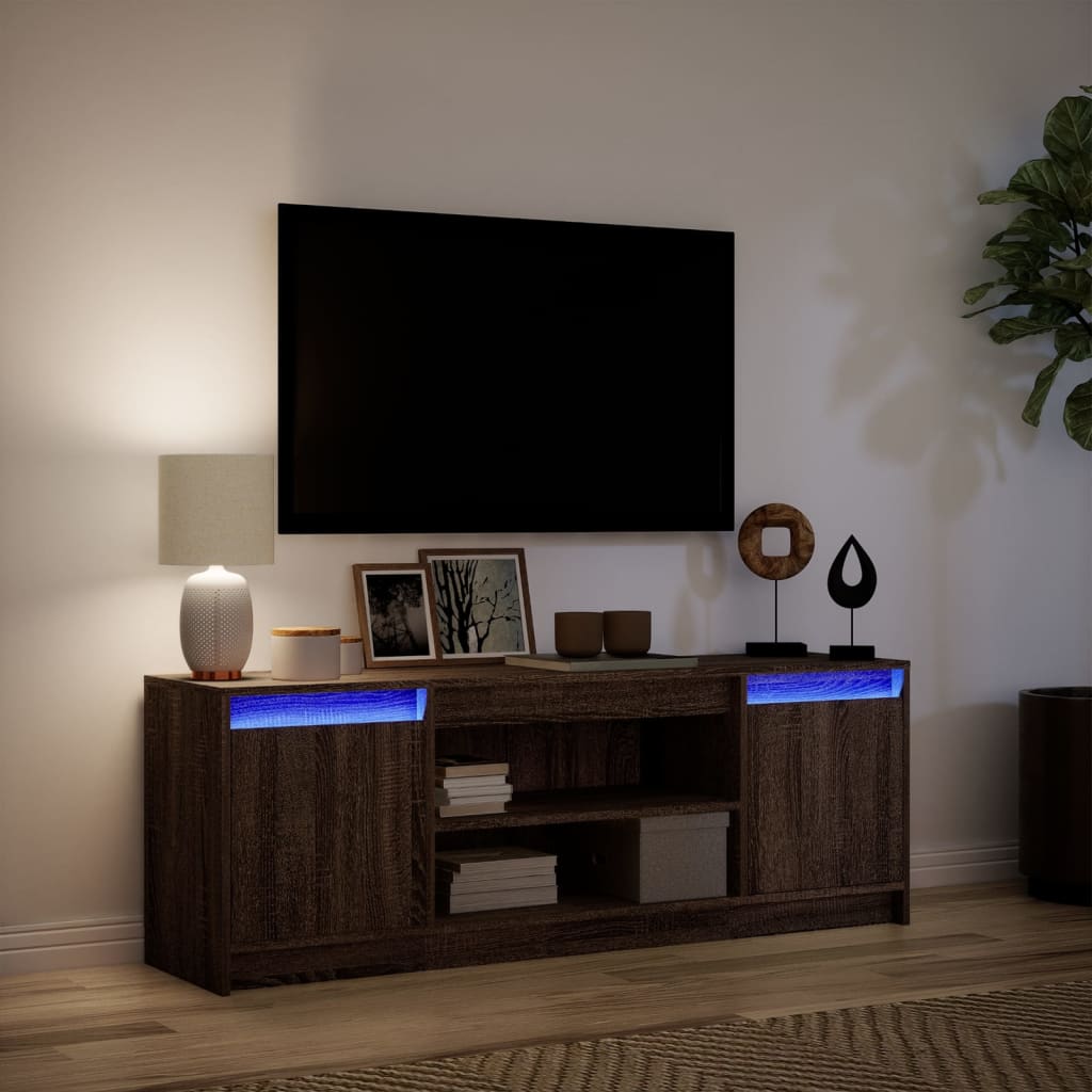 Meuble TV avec LED chêne marron 139,5x34x50cm bois d'ingénierie