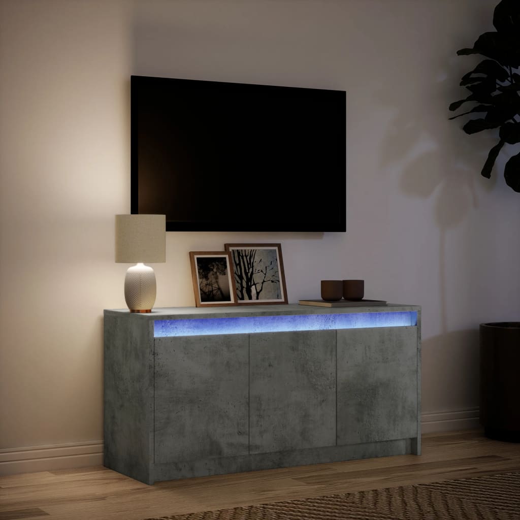 Meuble TV avec LED gris béton 100x34x50 cm bois d'ingénierie