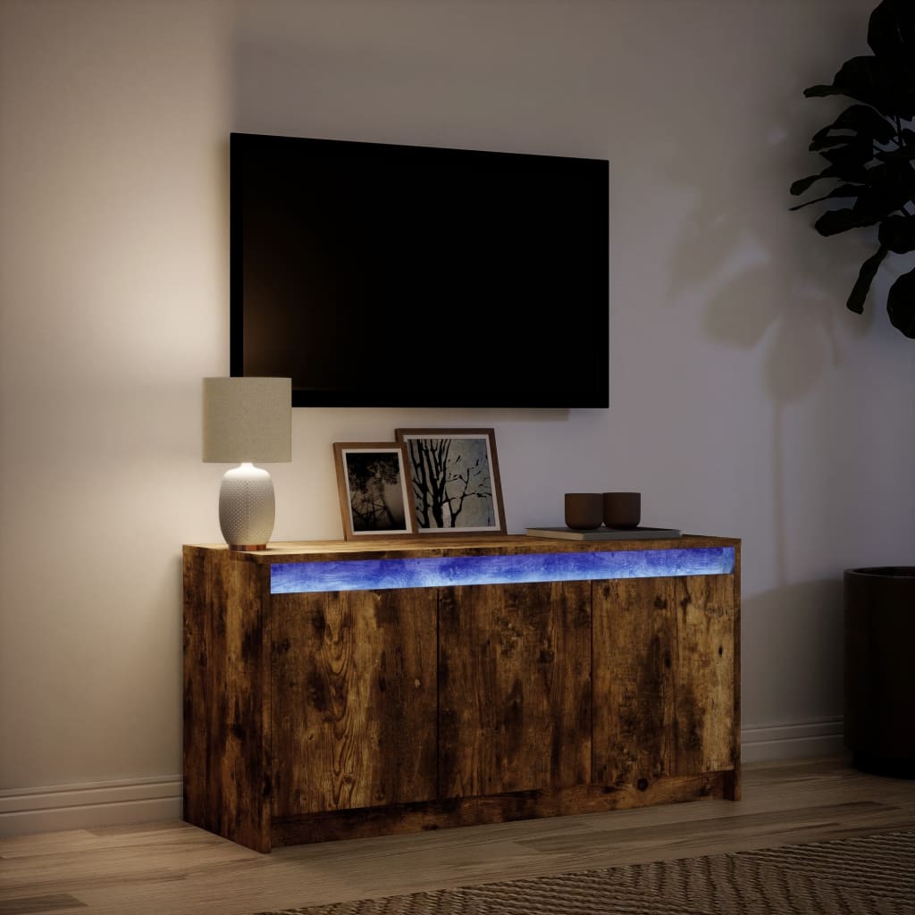 Meuble TV avec LED chêne fumé 100x34x50 cm bois d'ingénierie