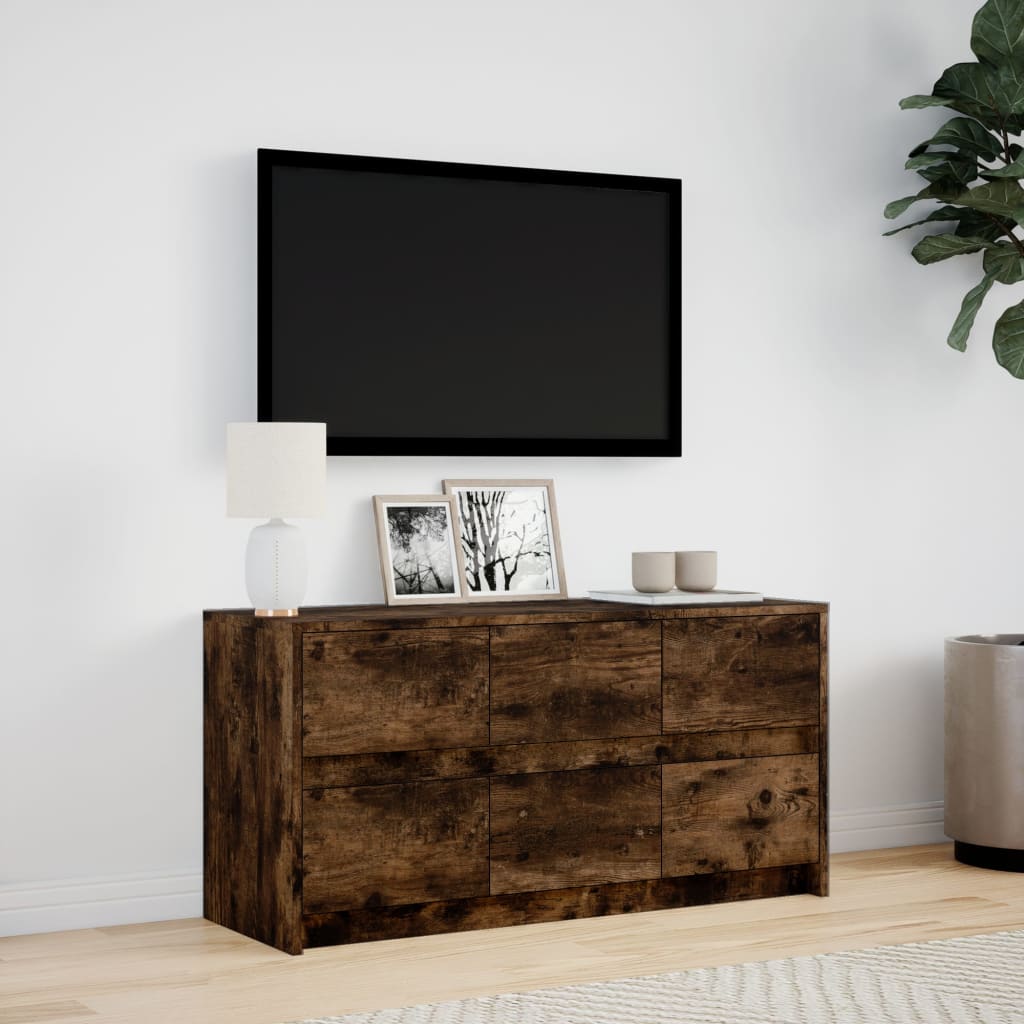 Meuble TV avec LED chêne fumé 100x34x50 cm bois d'ingénierie