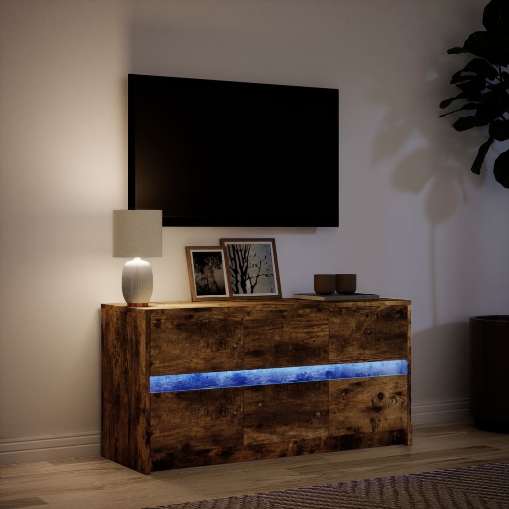 Meuble TV avec LED chêne fumé 100x34x50 cm bois d'ingénierie