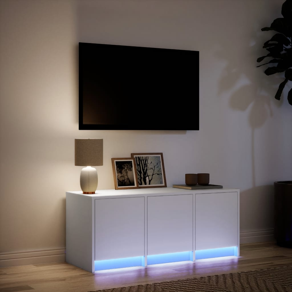 Meuble TV avec LED blanc 97x34x40 cm bois d'ingénierie