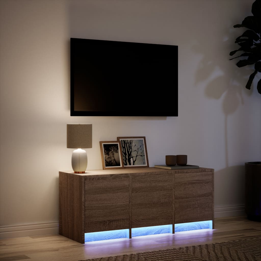 Meuble TV avec LED chêne marron 97x34x40 cm bois d'ingénierie