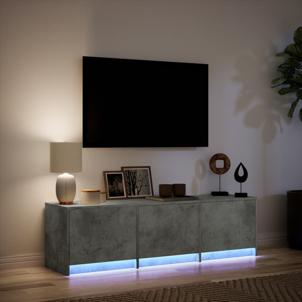 Meuble TV avec LED gris béton 140x34x40 cm bois d'ingénierie