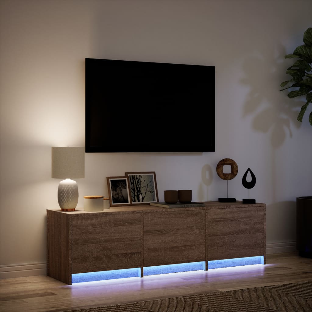 Meuble TV avec LED chêne marron 140x34x40 cm bois d'ingénierie