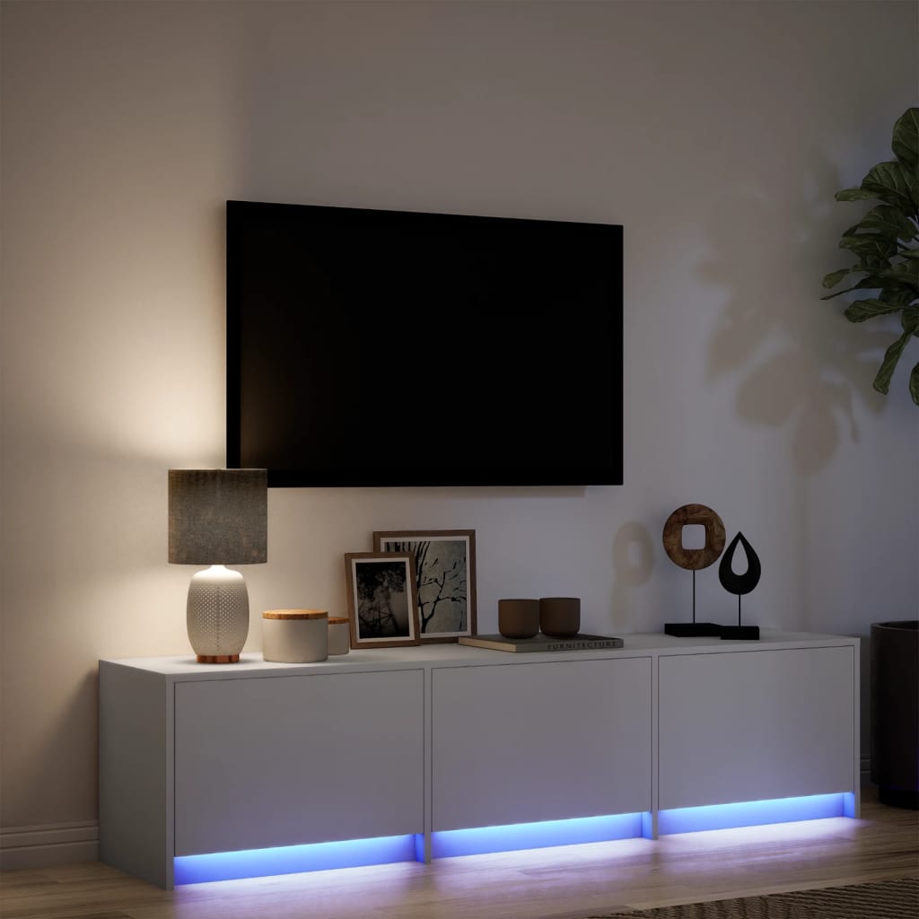 Meuble TV avec LED blanc 165x34x40 cm bois d'ingénierie