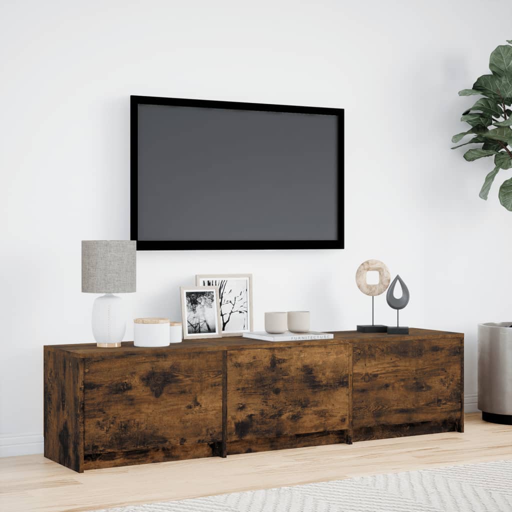 Meuble TV avec LED chêne fumé 165x34x40 cm bois d'ingénierie