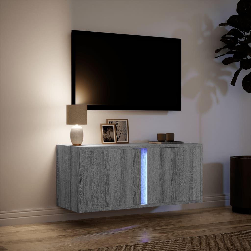 Meuble TV mural avec lumières LED sonoma gris 80x31x35 cm