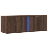 Wall mounted TV cabinet with LED lights brown oak 100x31x35 cm