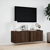 Wall mounted TV cabinet with LED lights brown oak 100x31x35 cm