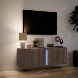 Wall mounted TV cabinet with LED lights brown oak 100x31x35 cm