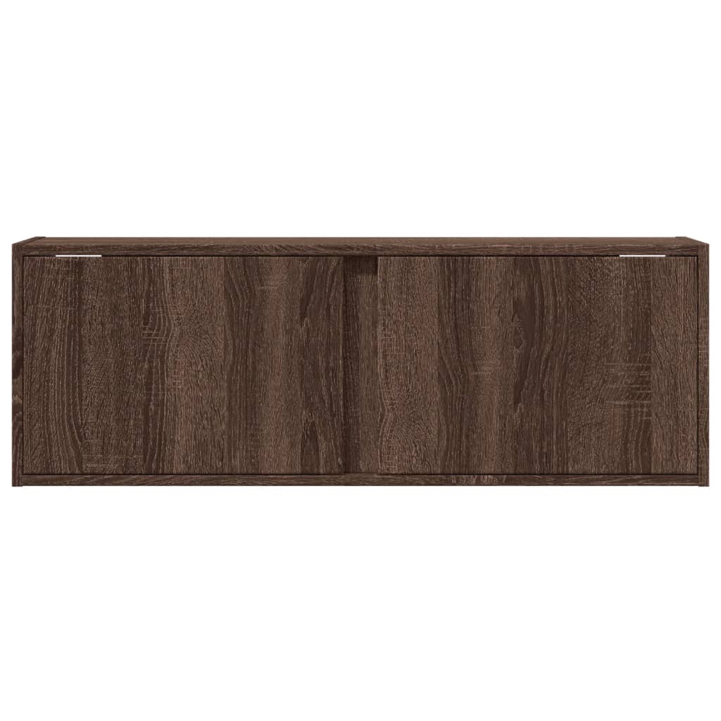 Wall mounted TV cabinet with LED lights brown oak 100x31x35 cm