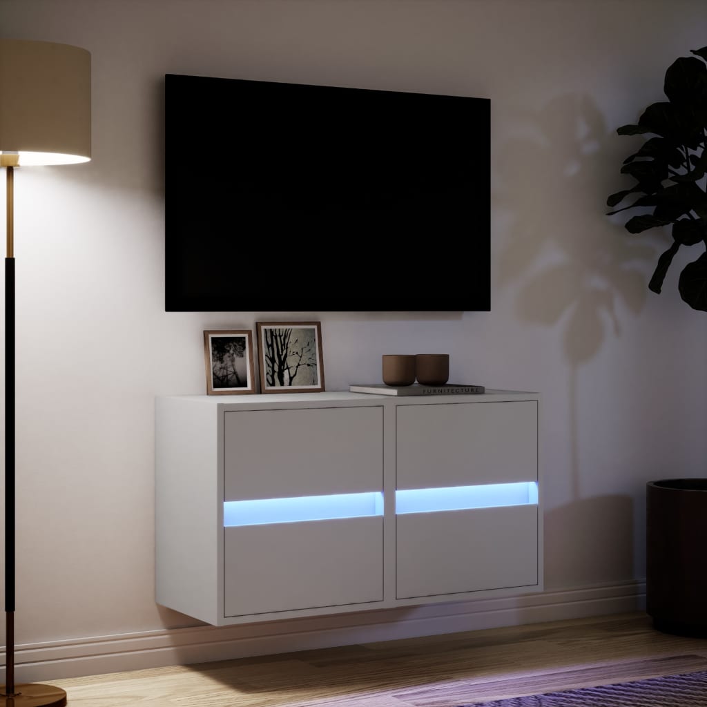 Meubles TV muraux avec lumières LED 2 pcs blanc 41x31x45 cm